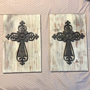 SET OF 2 - Hanging Wooden Distressed Cross Decor